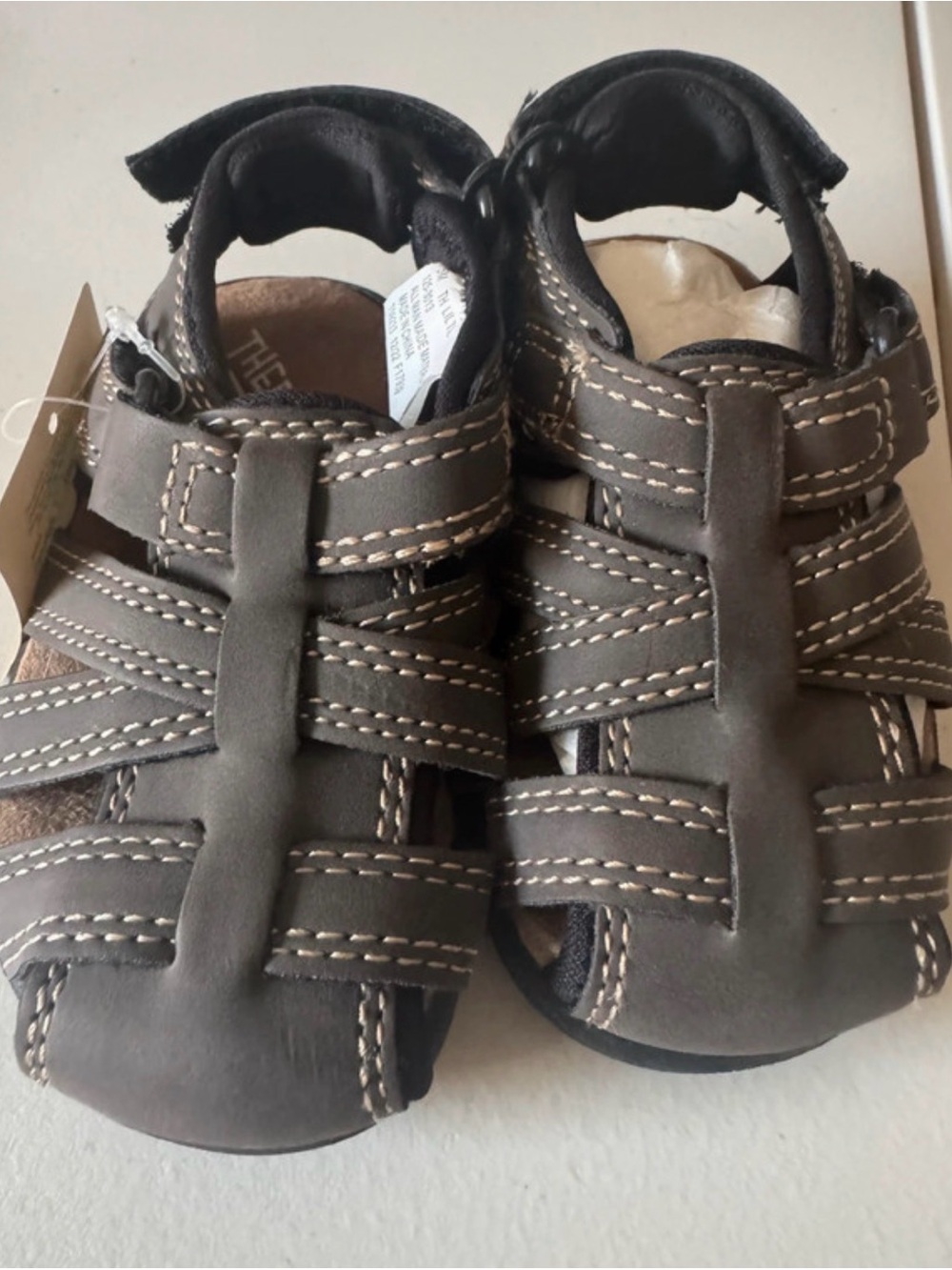 Children's Brown Strappy Closed-Toe Sandals -Hook-and-Loop Fastening- Toddler 5